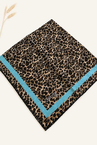 KB Bursa İpek Leopard Pattern Cotton Soft Scarf Hand-Sewn 100X100Cm