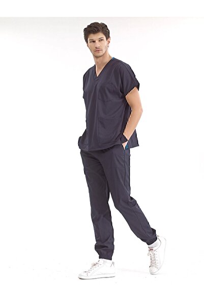 ÇİZGİ MEDİKAL Navy Blue Jogger Leg Luxury Lycra Uniform Sets High Quality Lyc...