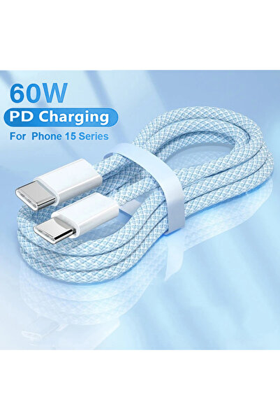 Choice9 كابل بيانات USB C إلى Type C أزرق بطول 2 متر للشحن السريع بقدرة 60 وا...