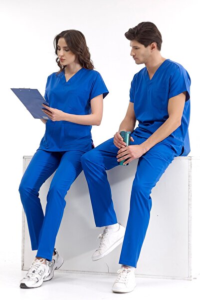 ÇİZGİ MEDİKAL Saks Blue Luxury Lycra Uniform Sets High Quality Lycra Scrubs