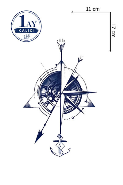 Barly 30 Gün / 1 Ay Kalıcı Pusula Figürlü Geçici Dövme Tattoo