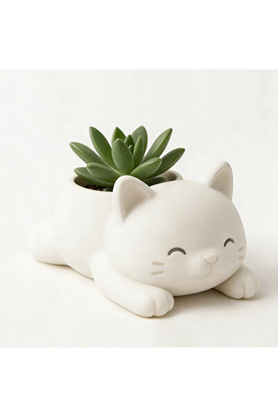 Choice1 WHITE 1pc Cartoon Lying Cat Flower Pot, Home Living Room Tabletop Ent...