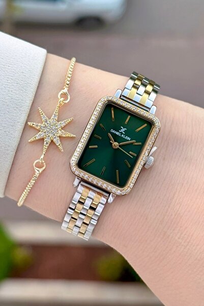 Daniel Klein Green Dial, Gold Metallic Color Strap, 2 Years Warranty, 21 mm W...