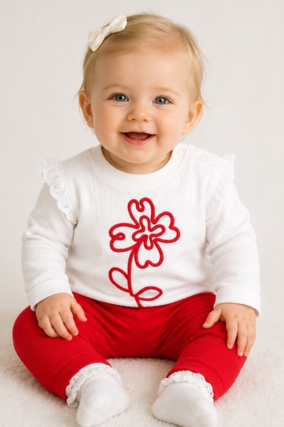 MixMax Bebe Baby Girl Long Sleeve Flower Print Top and Bottom Baby Set 100% C...
