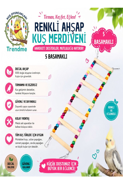 UniqBirdToys Trendme Wooden Beaded Bird Ladder (5 Steps)
