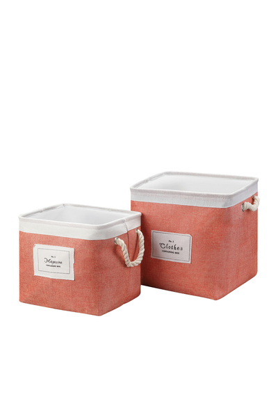 Lawazim 2-Piece Polyester Cotton Fabric Square Storage Basket Set with Rope H...