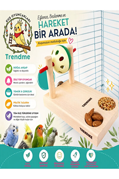 UniqBirdToys Trendme Wooden Bell Ball Perch Feeder