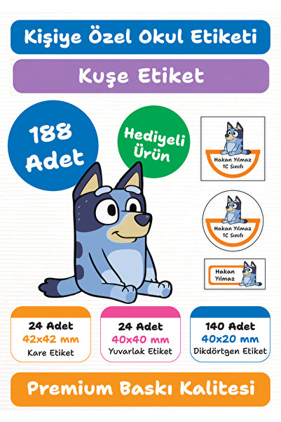 repro design 188 Adet Bluey Kişiye Özel Okul Etiketi Kalem Defter Kitap İsiml...