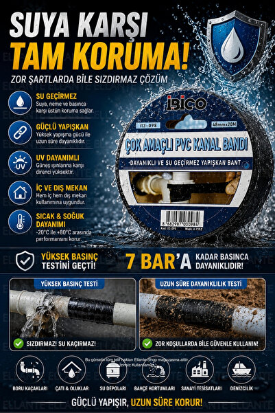 ellante Çok Amaçlı PVC Kanal Bandı 48mm x 20M | Su Geçirmez Güçlü Yapışkanlı ...