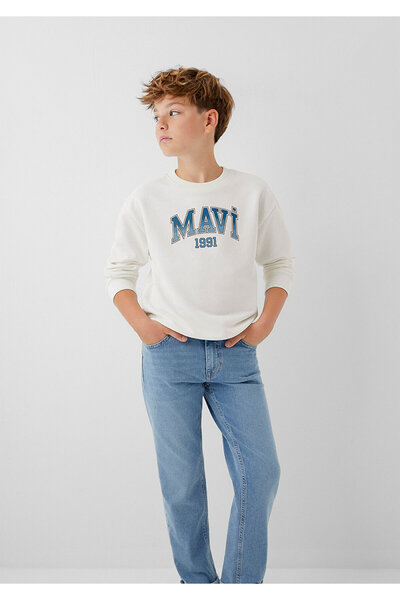 Mavi Logo Baskılı Ekru Sweatshirt 6S10218-70057