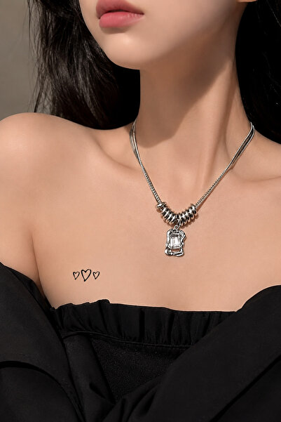 KİRAZ ÇİÇEĞİ JEWELRY Kore Tarzı VİP Paslanmaz Çelik Çift Zincirli Kolye