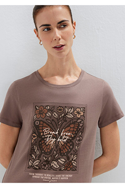 Mavi Tricou maro cu imprimeu fluturi, croială semi-slim 1613867-70383