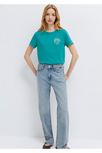 Mavi Tricou verde cu imprimeu pisică, croială semi-slim 1613873-71914