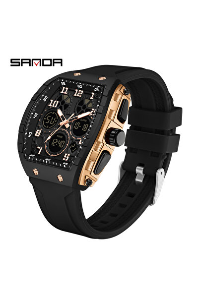 Choice Gold SANDA Tonneau Dial Digital Watch for Men Army Sport Wristwatch Ma...