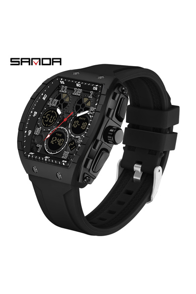 Choice black SANDA Tonneau Dial Digital Watch for Men Army Sport Wristwatch M...