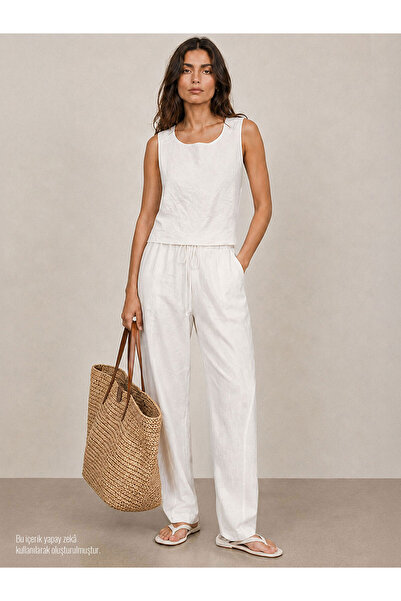 RİVUS Baggy Fit Keten Pantolon - Beyaz