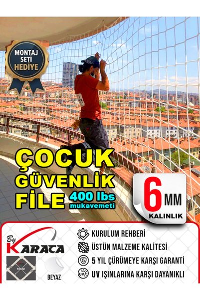 KARACAFİLE 1.7x2 Mt Balkon Çocuk Güvenlik Filesi - 6mm Kalınlık, 10x10 Gözenek ları