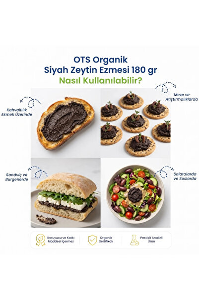 OTS Organik Siyah Zeytin Ezmesi (Sade) 180 gr (Organik Sertifikalı, Pestisit Analizli)