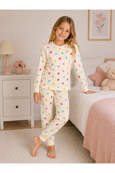 zahider Girl Child 100% Cotton Colorful Heart Pattern Long-Sleeve Sleepwear L...