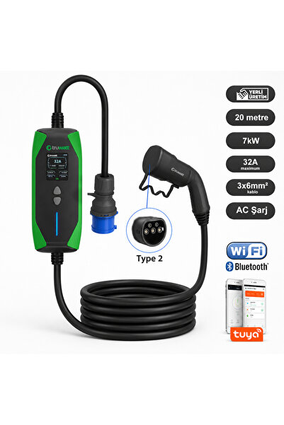 Zt320 Taşınabilir Elektrikli Araç Şarj Cihazı 32a/7kw/220v (20 METRE)