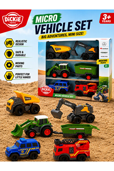 Dickie Toys مجموعة مركبات مصغرة من 6 قطع، مركبات بناء وطوارئ صغيرة، للأعمار 3...