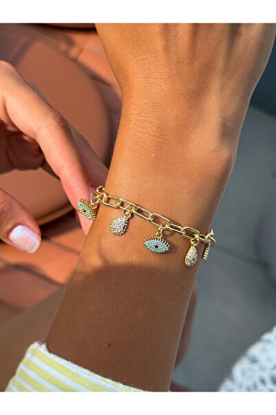 Tuysa Jewelry Nazar Boncuklu Sallantılı Zincir Bileklik