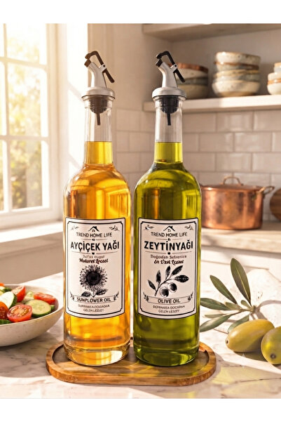 Trend Home Life Set of 2 Glass Clear 750 ml Sunflower Olive Oil Oil Pot Oil P...