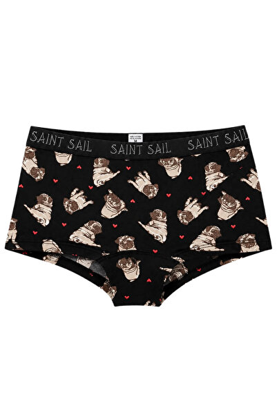 Saint Sail Dog Patterned Black Women's Boyshort Panties
