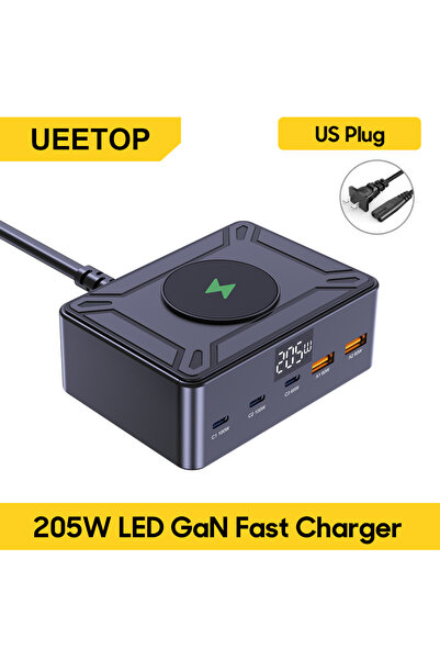 Choice US Plug Ueetop 205W GaN Charger Digital Display Desktop USB Type C Cha...