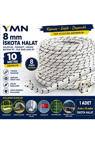 Ymc Ymn 8 mm 10 metre İskota Halat Salıncak Paraşüt İpi Urgan Bayrak ipi file...