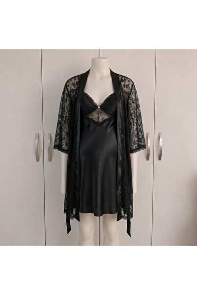 Lady Lingerie Women's Lace Two-Piece Nightgown Set - Satin Dress with Sheer S...