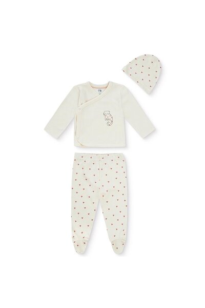 MOTHERCARE Kız Bebek Zıbın-Şapka-Alt Kalp Baskılı Çıtçıtlı V Yaka Long Sleeve...