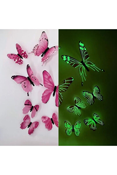 choice2 12PCS Pink New 12Pcs Fashion 3D Luminous Butterfly Creative Wall Stic...