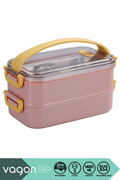 Vagonlife Bento 1400ml Lunchbox New Collection 2 Layer Silicone Handle Stainl...