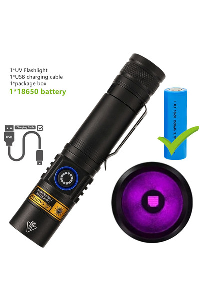 Choice3 365NM 365/395nm UV Flashlight Zoom Type-C USB Rechargeable Black Ligh...