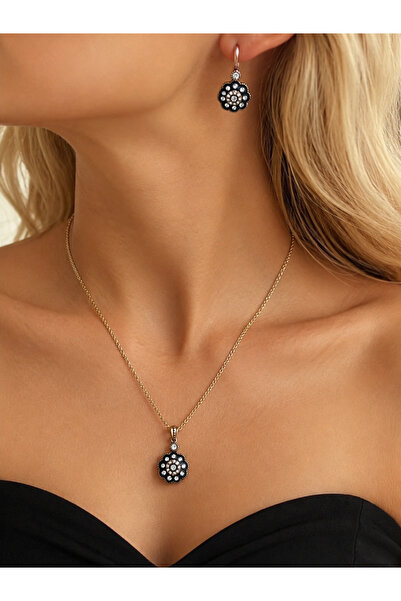 FUYA JEWELLERY Elmas Montür Zirkon Taşlı Kolye, Küpe Set