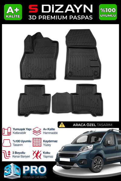 S Dizayn S-Dizayn Fiat Fiorino 3D Pro Havuzlu Paspas 2020 Üzeri A+ Kalite 3DS...