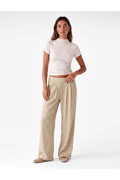 Koton Bürümcük Fabric Textured Wide-Leg Palazzo Trousers with Pockets and Ple...