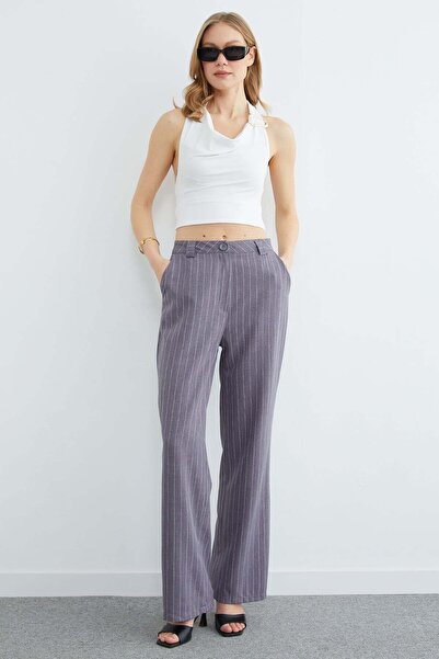 Fulla Moda Prugasto Visok struk Palazzo pantalone