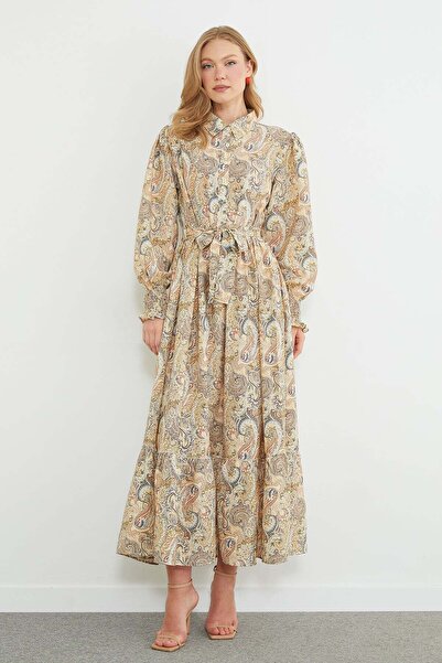 Fulla Moda Fullamodest Ethnic Patterned Belted Dress