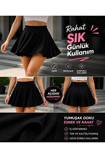 Genel Markalar Siyah Şort Etek Yüksek Bel Dalgıç Kumaş -denizde,havuzda,spord...