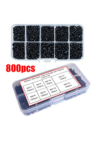 Choice YTZG-800pcs 800-piece M2 Black High-Strength Self-Tapping Screw Set - ...