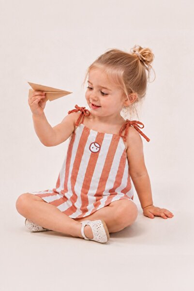 Little Gusto Organic Cotton Muslin Strap Dress with Orange Stripes