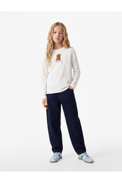 Koton Cotton Long Sleeve Crew Neck T-Shirt with Dog Embroidery Detail