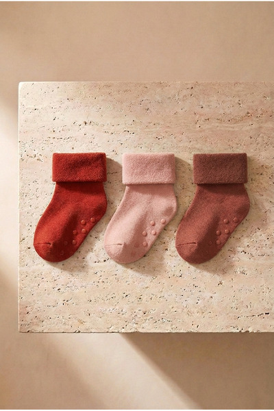 Katia&Bony Baby 3-piece towel socket socks pink-red-burgundy