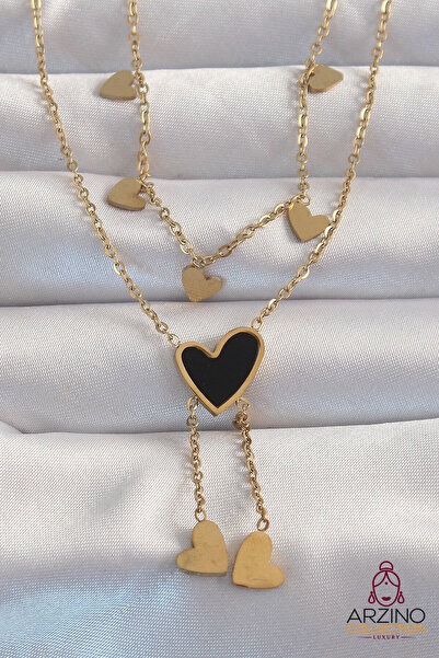 Generic Brand 316L Steel Gold Color Enamel Multiple Heart Necklace