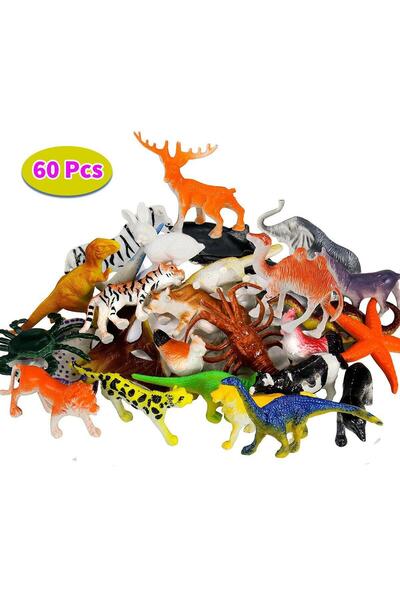 Choice 60Pcs Mini Simulation Animal Set Solid Wild Animal Lion Shark Ancient ...