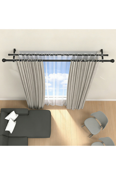Choice4 74 inches-189 cm black Black 0.748inch - 0.63inch double-rod curtain ...