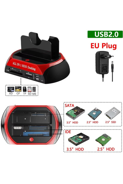Choice1 EU Plug USB 2.0 Dual Slots Hard Drive Station USB3.0 To 2.5/3.5 Inch ...
