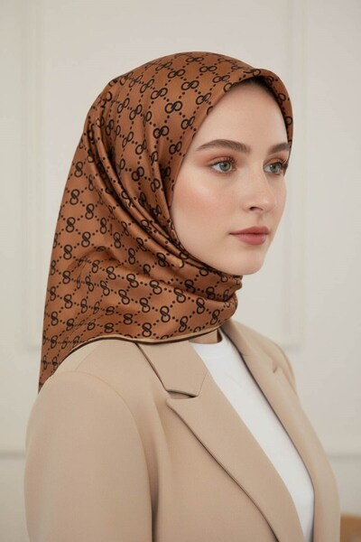 Vissona %57 İPEK %43 VİSKON Twill İpek Leopar Desenli Kahve - Taba Renkli 90x...